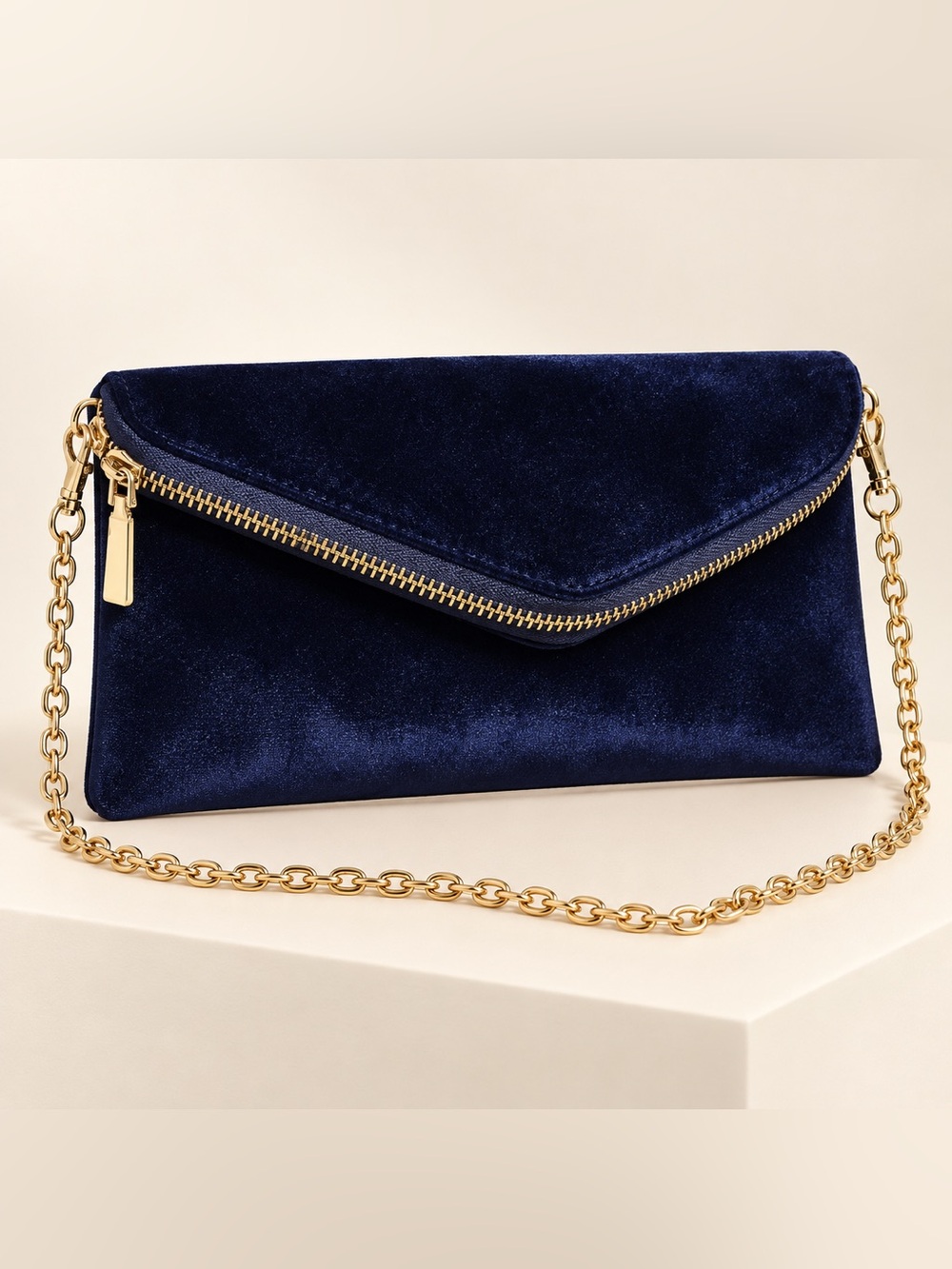 NWT Urban Expressions Navy Velvet Crossbody Clutch Gold Chain